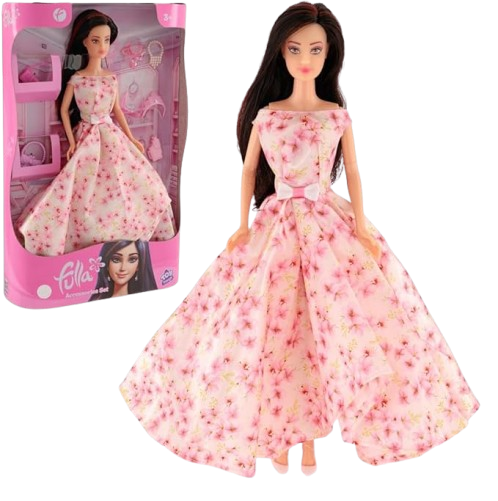 Fashion Doll with Dress-Up Accessories: Glasses, Crown, Bag, Hair Tools, Shoes